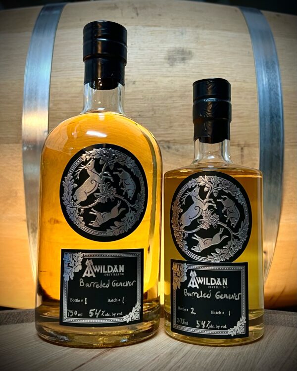 750ml and 375ml bottles of Awildan's Barreled Genever