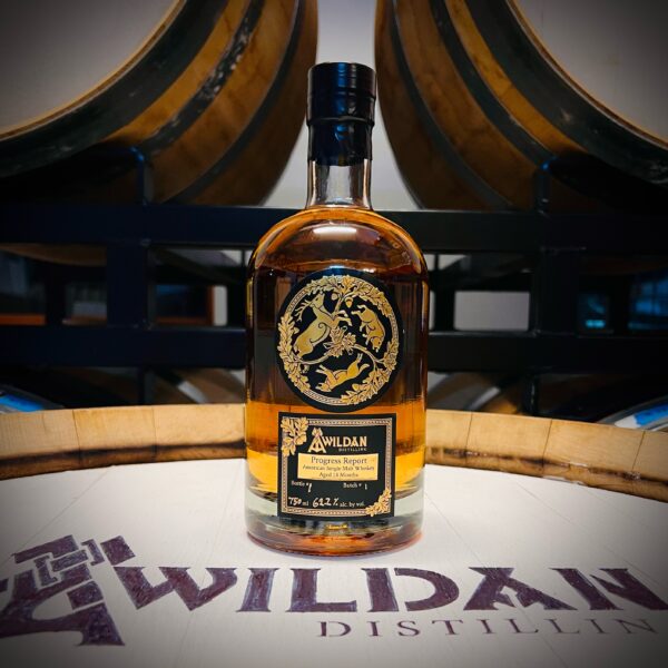 750ml bottle of Awildan's progress report single malt whiskey